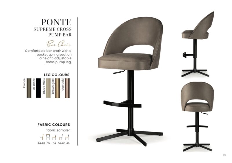 PONTE SUPREME CROSS bárszék | táskarugós forgó bárszék, választható szövet / lábszín